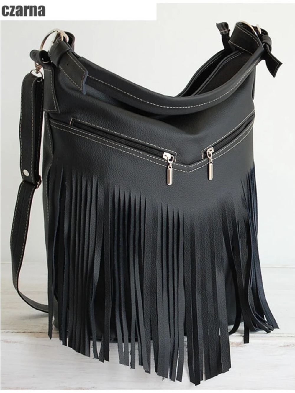 Black Leather Fringe Crossbody/Shoulder/Hobo/Bohemian Bag - used only twice.